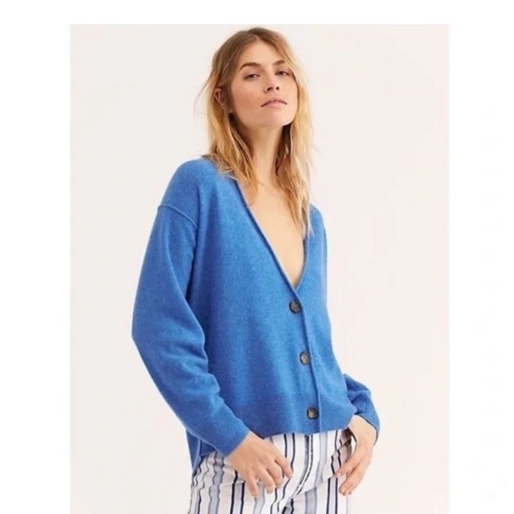 free‎ people School Boy Cashmere Cardi Size Medium Blue